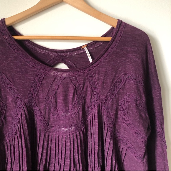 Free People Babydoll Tunic - sz Small ‘Hope’ plum purple boho lace crochet top - Picture 4 of 12